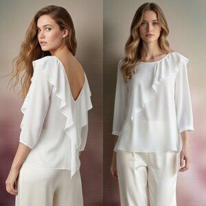 NWT See By Chloe Ruffle Silk Top Sz 4 White Asymmetrical Minimalist Romantic